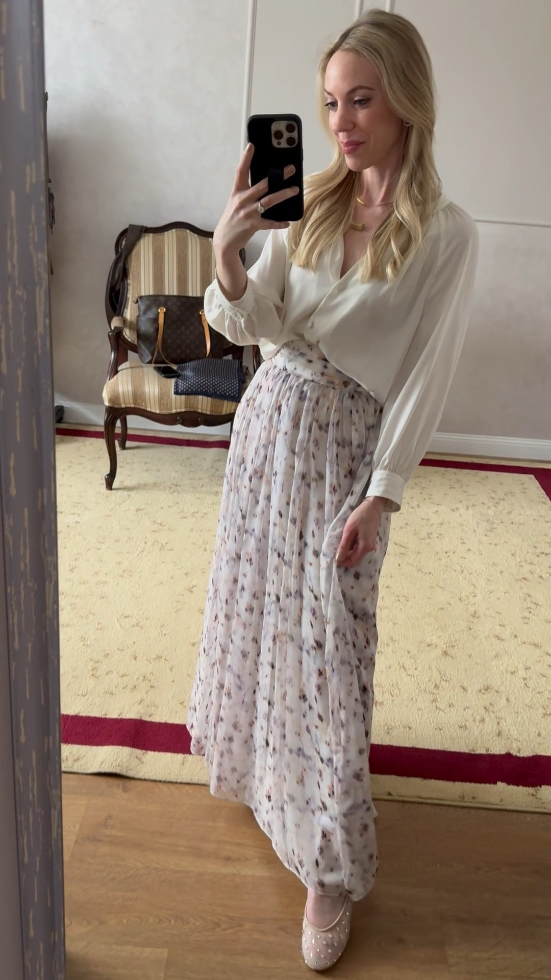 Spring workwear, floral print maxi skirt, mesh ballet flats, style over 40

#LTKWatchNow #LTKWorkwear #LTKFindsUnder50