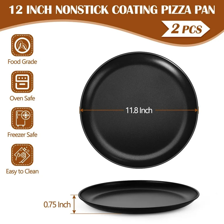 Vesteel 12 inch Pizza Pan Set of 2, Nonstick Baking Pan Round Pizza Serving Tray with Stainless S... | Walmart (US)