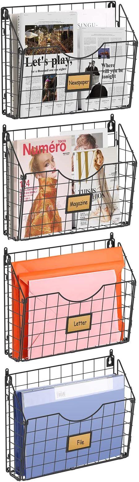 X-cosrack Stackable Hanging Wall Files Rack & 4-Tier Metal Folder Wall File Holder with Tag Slot ... | Amazon (US)