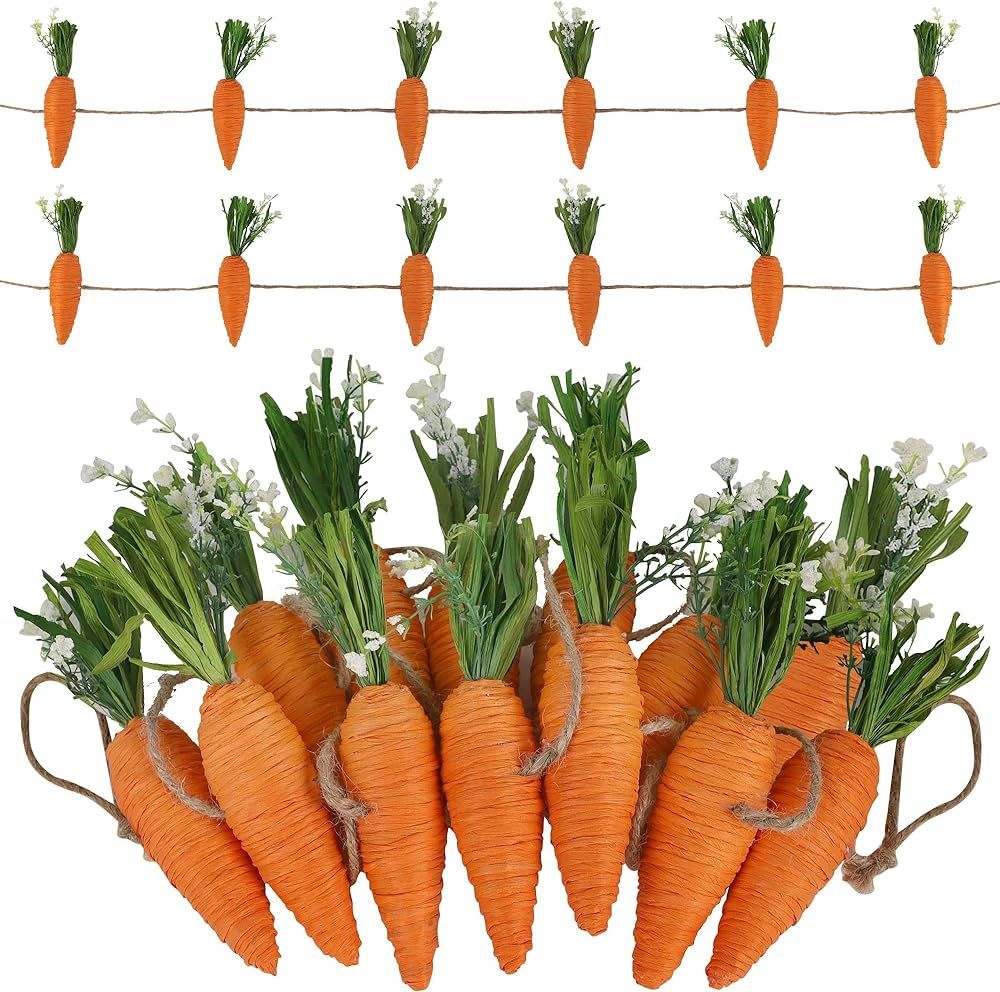 DR.DUDU Easter Decorations 12 Pcs Carrot Ornament, 8.5 FT Hanging Artificial Carrots Garland Carrot Banner for Fireplace Home Kitchen Party | Amazon (US)