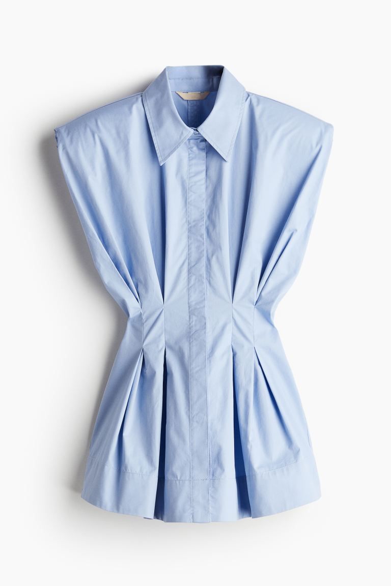 Waisted cotton blouse - Light blue - Ladies | H&M US | H&M (US + CA)
