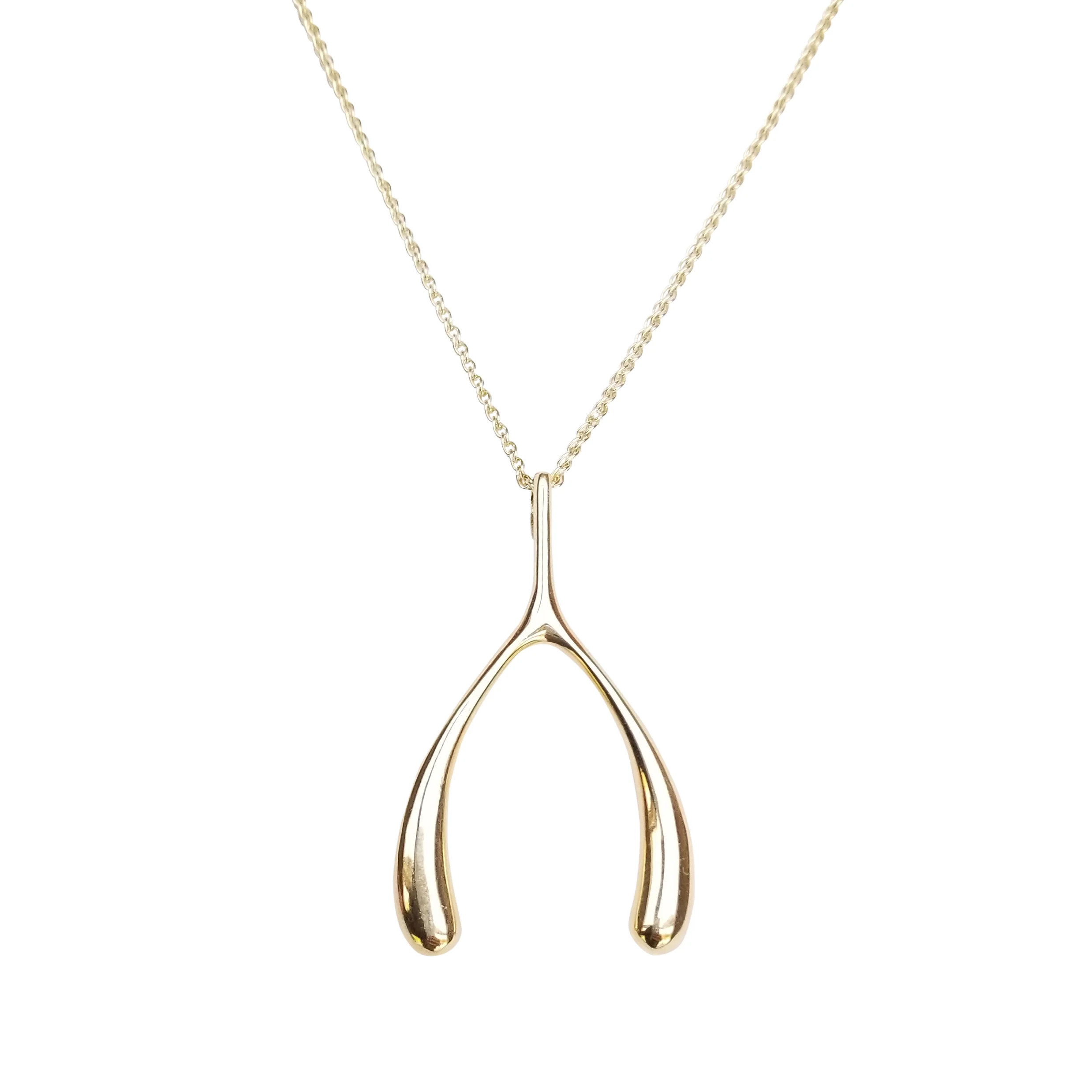 LUCKY Gold Wishbone Pendant | Jane Win
