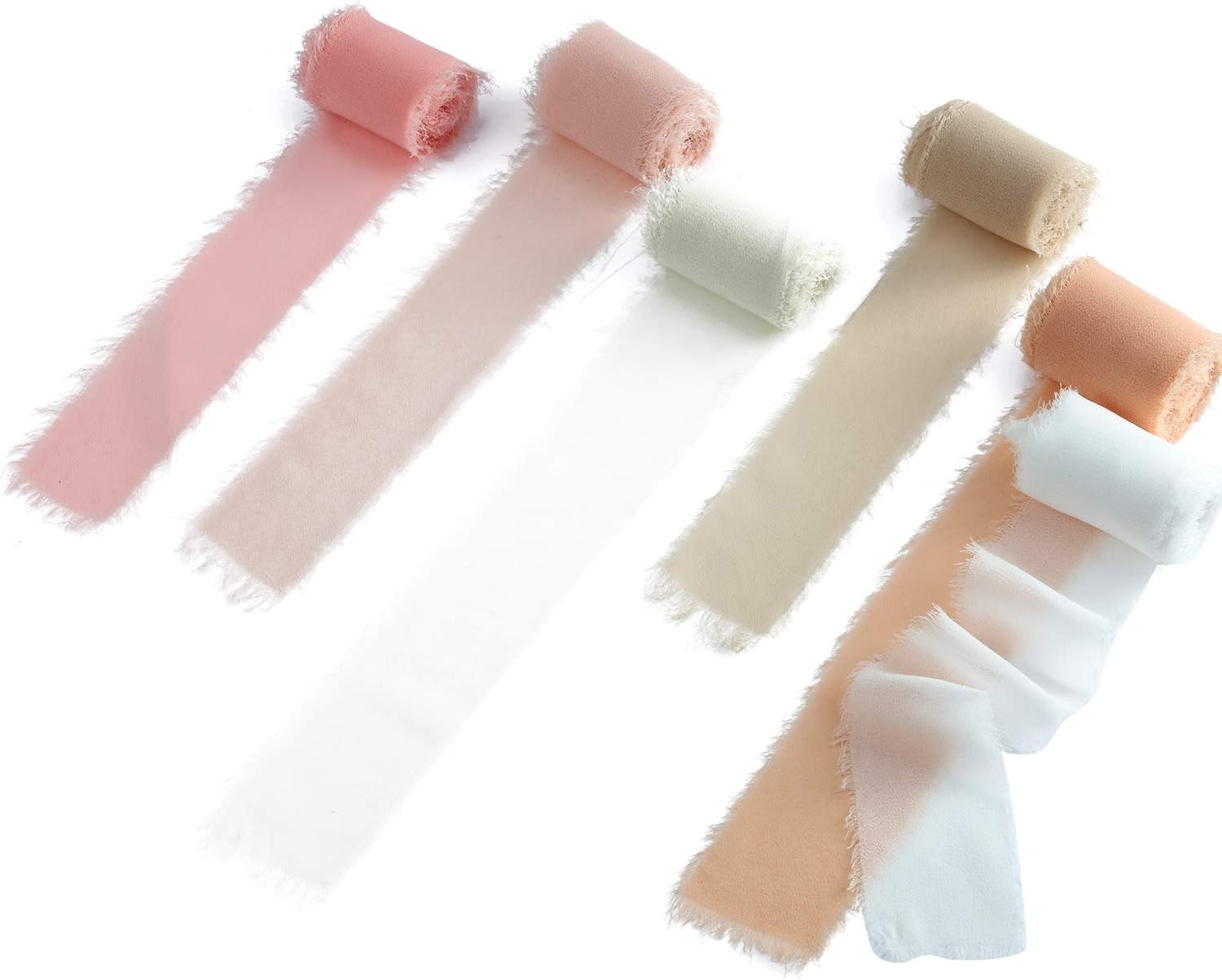 6 Rolls Handmade Fringe Chiffon Ribbon 1.5 Inch x 3 Yard Silk-Like Ribbon Colorful Rustic Ribbon ... | Amazon (US)