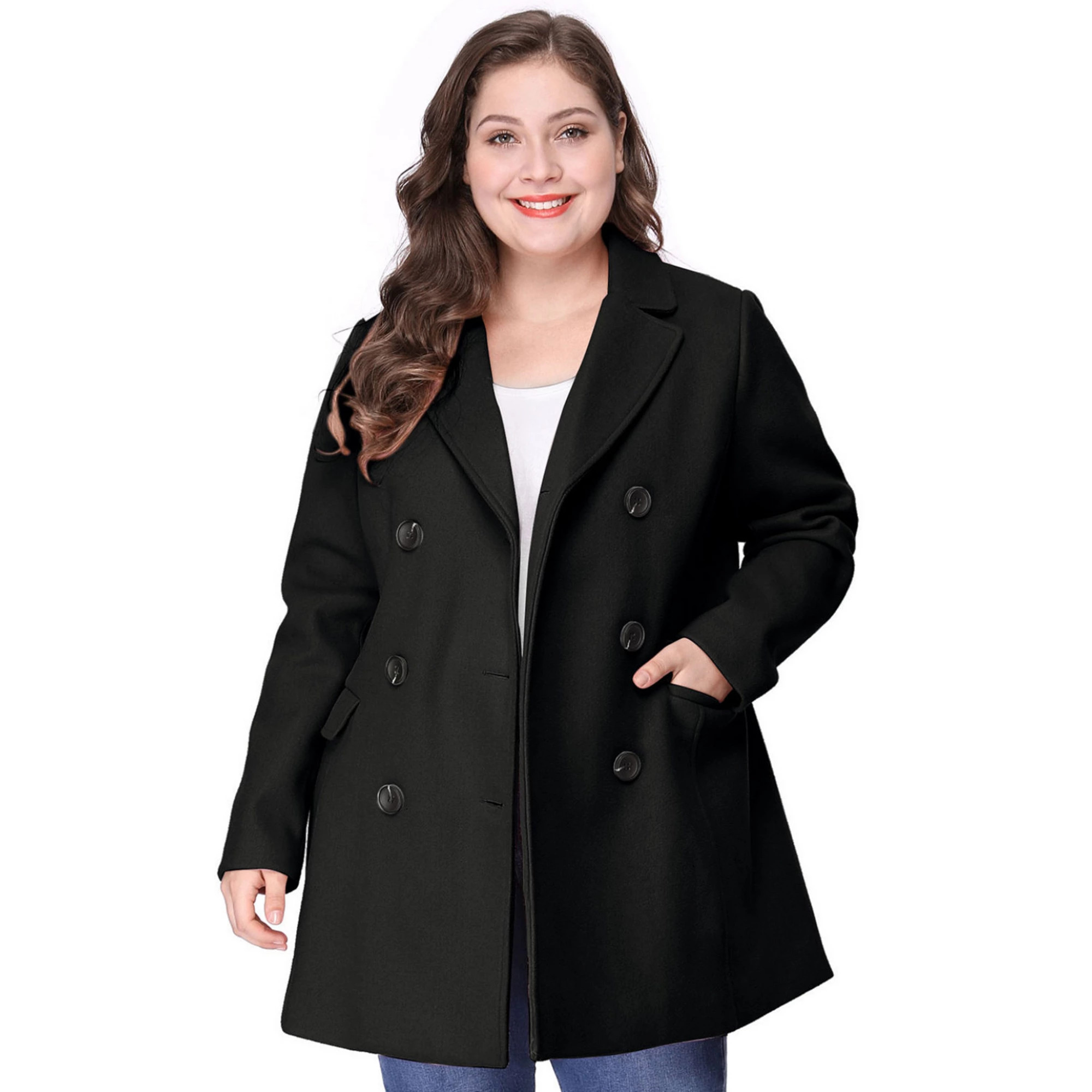Women's Plus Size Winter Outerwear Double-Breasted Mid-Length Coat | Kohl's