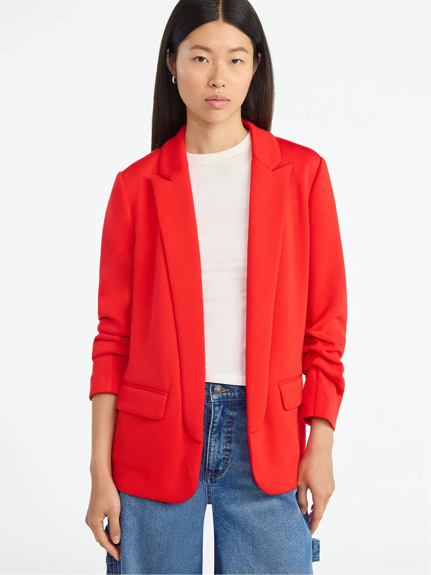Scoop Women's New Scubaknit Relaxed Blazer with Scrunch Sleeves, Sizes XS-XXL | Walmart (US)
