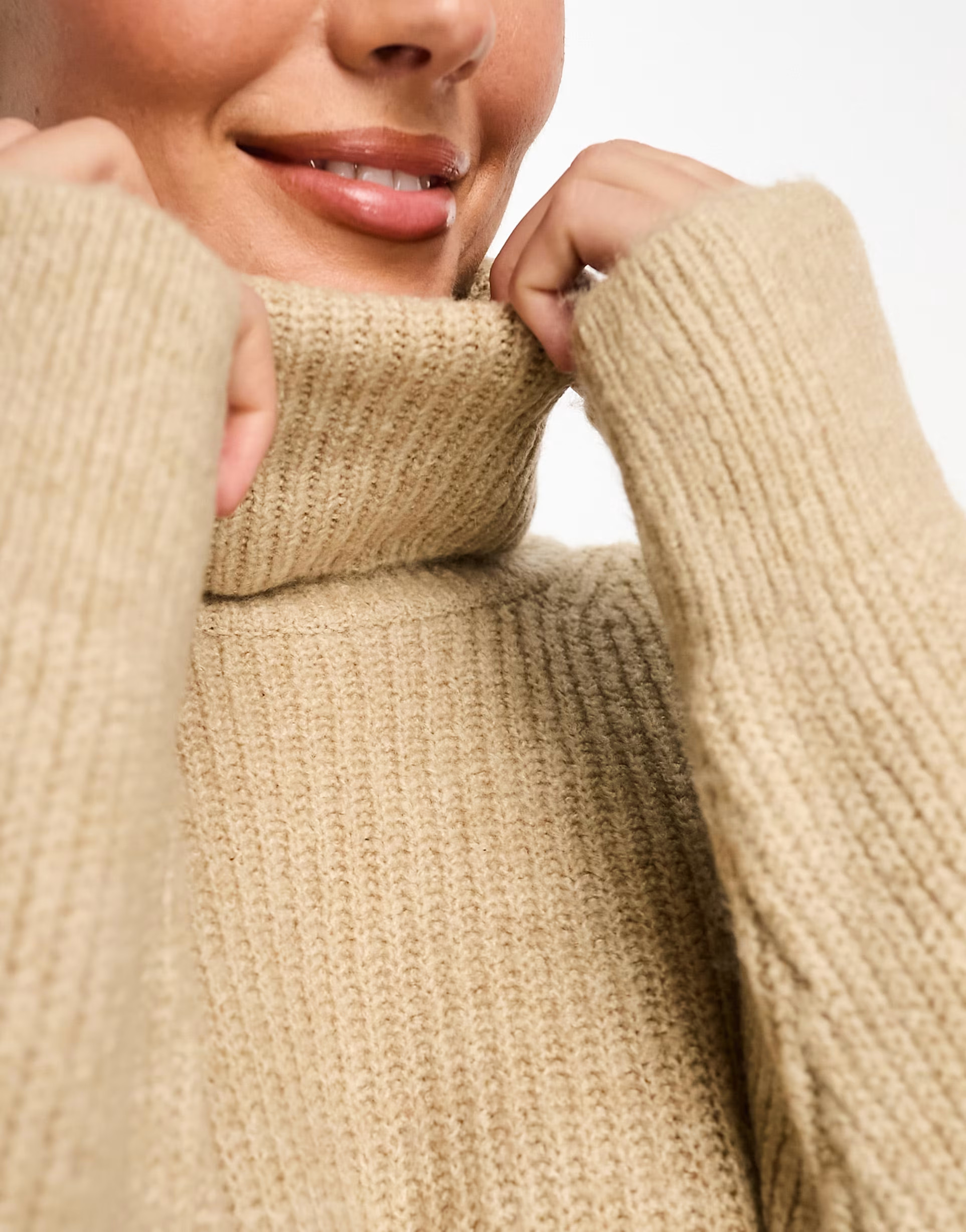 Stradivarius high neck knit mini dress in beige | ASOS (Global)