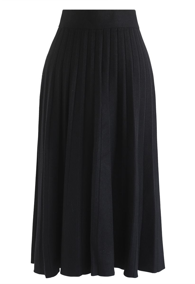 Parallel A-Line Knit Midi Skirt in Black | Chicwish