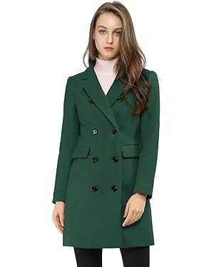 Allegra K Women's Winter Coat Elegant Notched Lapel Double Breasted Trench Coat | Amazon (US)