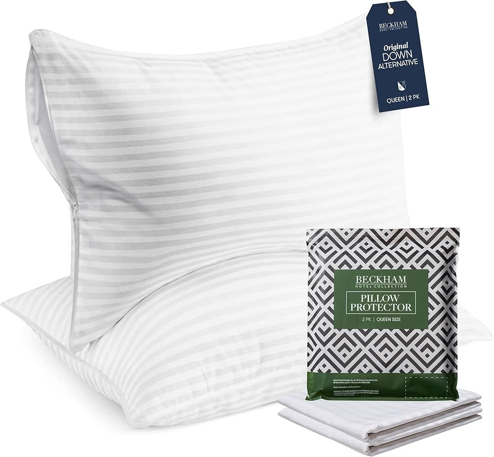 Beckham Hotel Collection Queen Size Pillows and Pillow Protectors - Sets of 2 | Amazon (US)