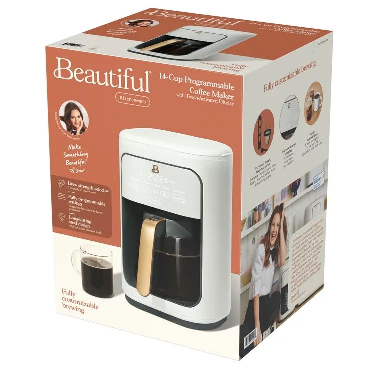 Beautiful 14-Cup Programmable Drip Coffee Maker with Touch-Activated Display, White Icing by Drew... | Walmart (US)