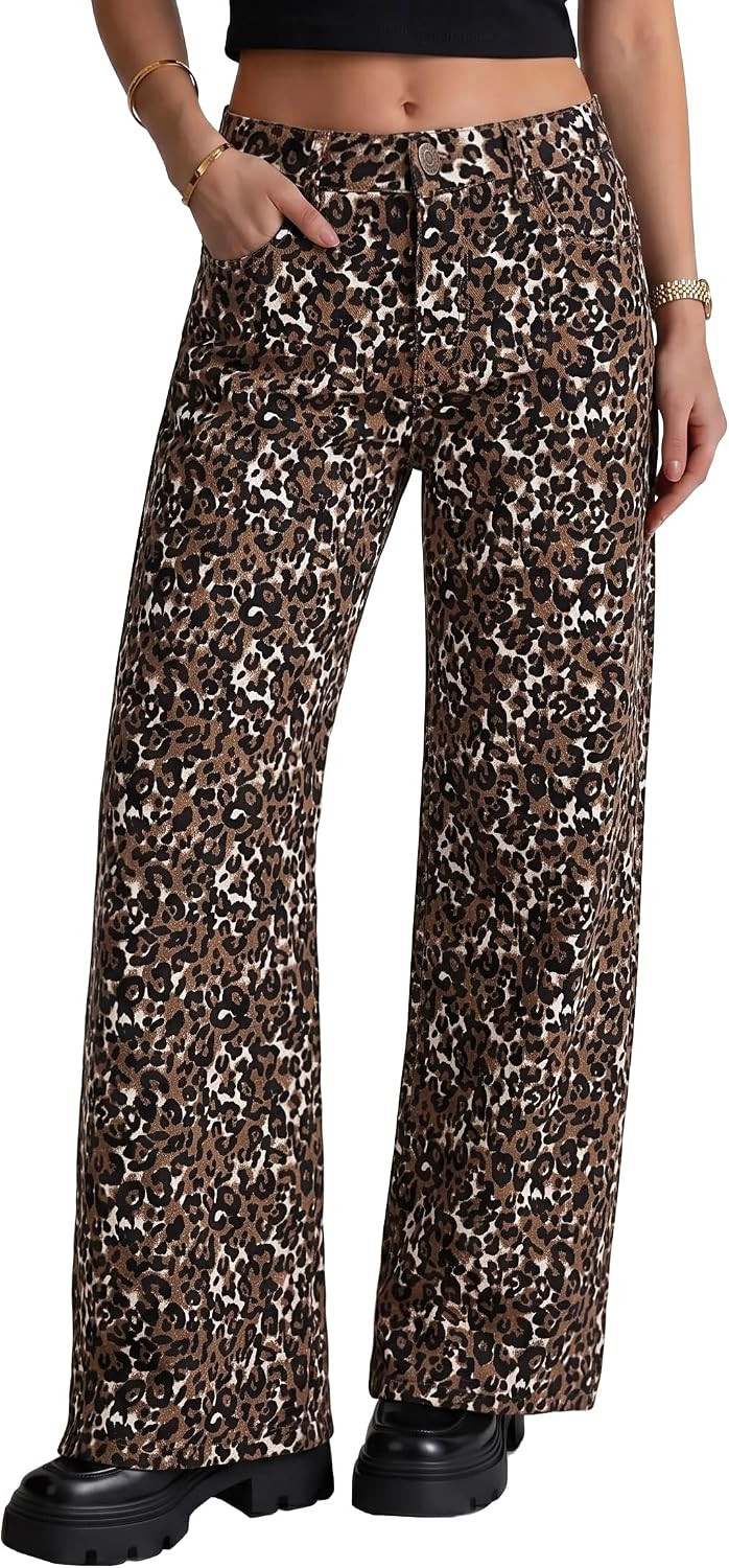 Wide Leg Jeans Woman Baggy Jeans Women High Waist Leopard Pants | Amazon (US)
