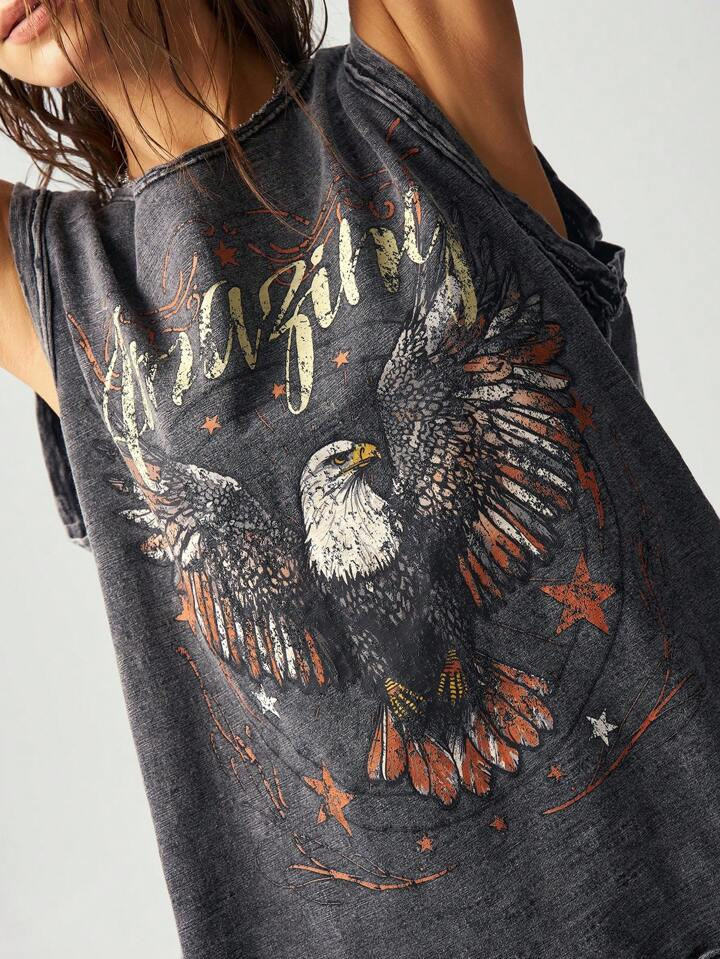 Bohemela BOHO Women's Casual Distressed Eagle Print Tank Top, Summer | SHEIN