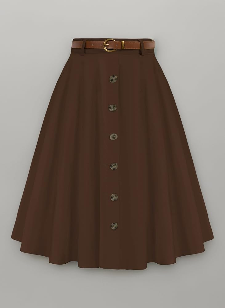 Belle Poque - Women's Flared Skater Skirt with High Waist and Pockets - Midi A-Line Fit | Amazon (UK)