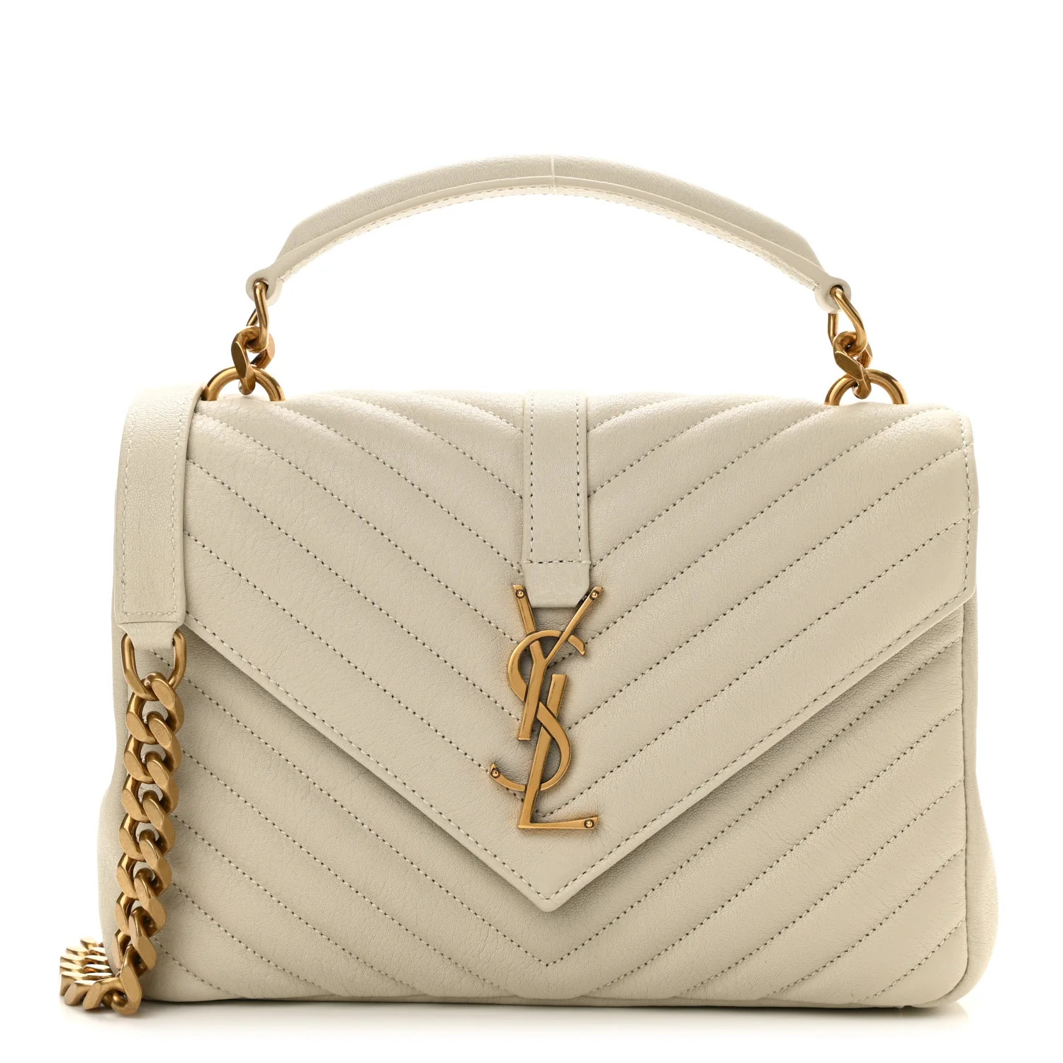 SAINT LAURENT Sheepskin Matelasse Chevron Monogram Medium College Bag Crema Soft | FASHIONPHILE (US)