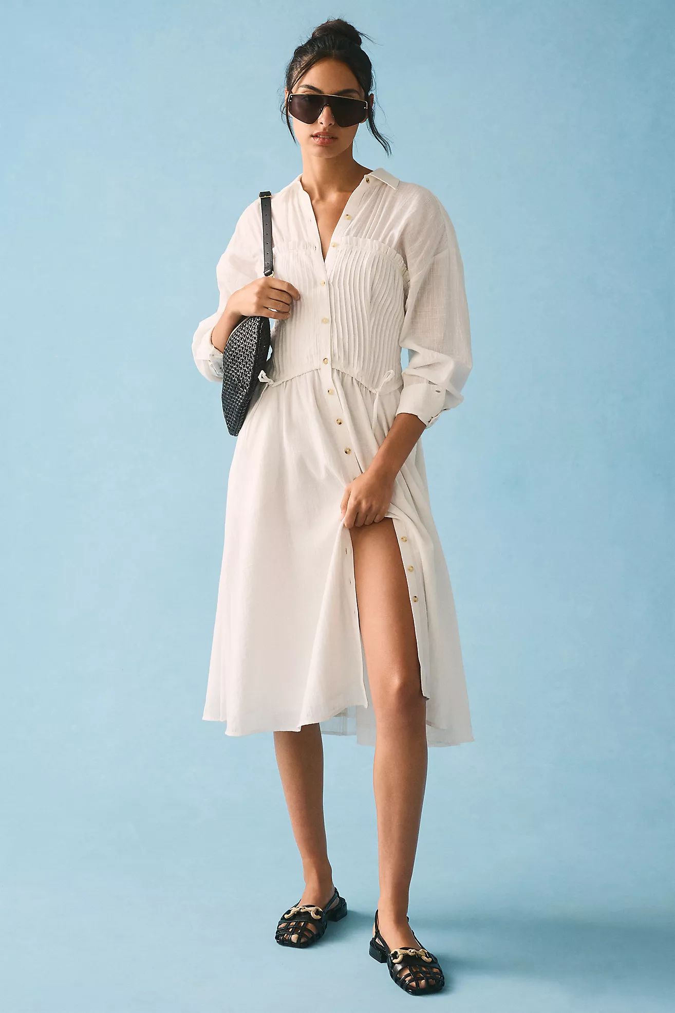 Pilcro Shirred Corset Buttondown Dress | Anthropologie (US)