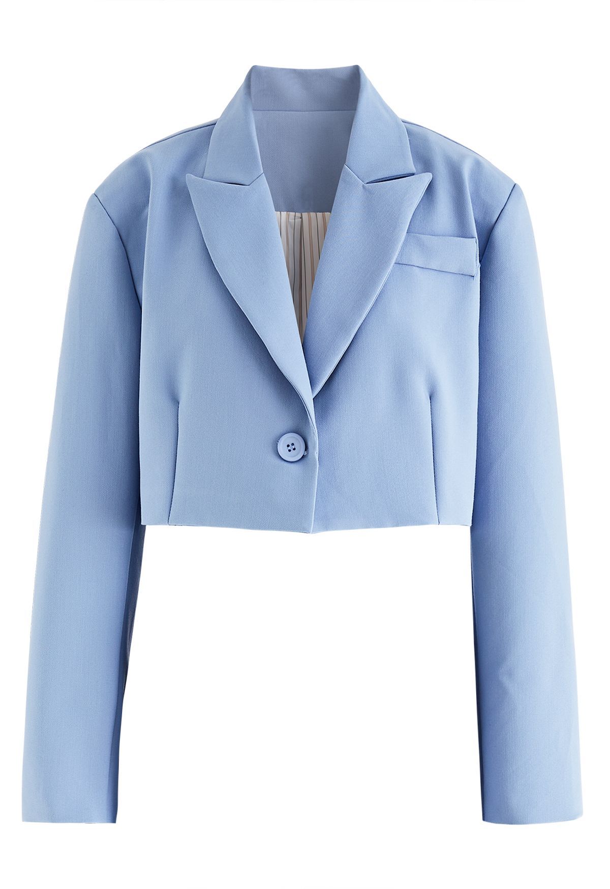 Fascinating Notch Lapel Cropped Blazer in Blue | Chicwish