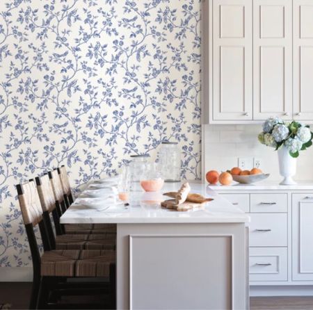 Floral wallpaper 
Blue wallpaper 
Kitchen wallpaper 
Dining room decor 

#LTKfindsunder50 #LTKsalealert #LTKhome