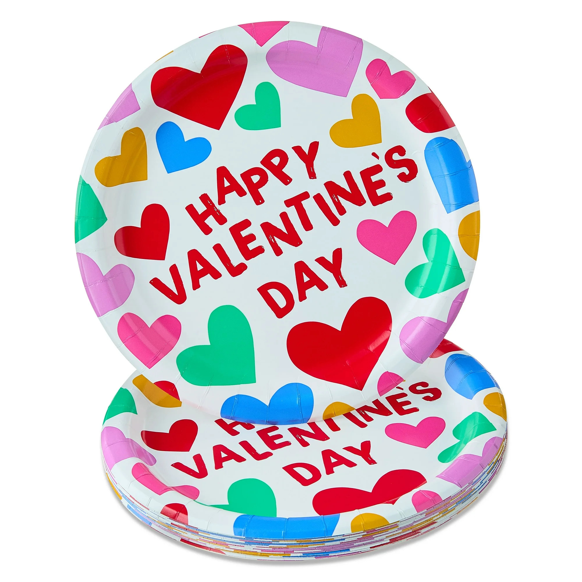 Disposable Paper Plates, 9", Multicolor Hearts, 20 Count, Valentine's Day by Way To Celebrate | Walmart (US)
