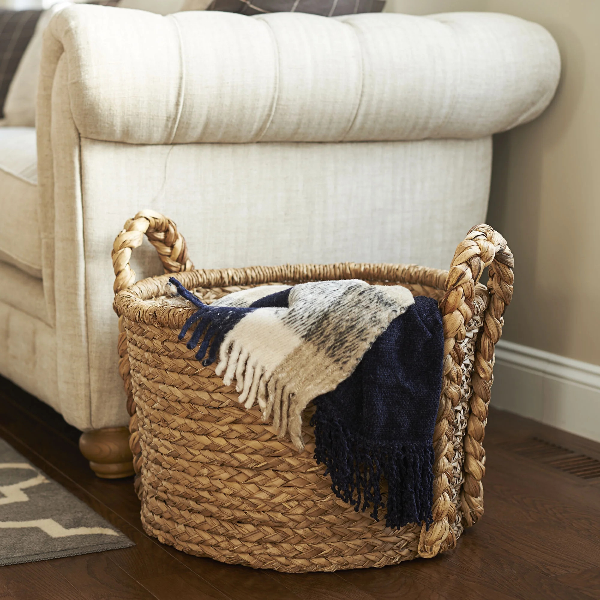 Household Essentials Large Wicker Storage Basket, Floor Basket with Braided Handles, Handwoven Wa... | Walmart (US)