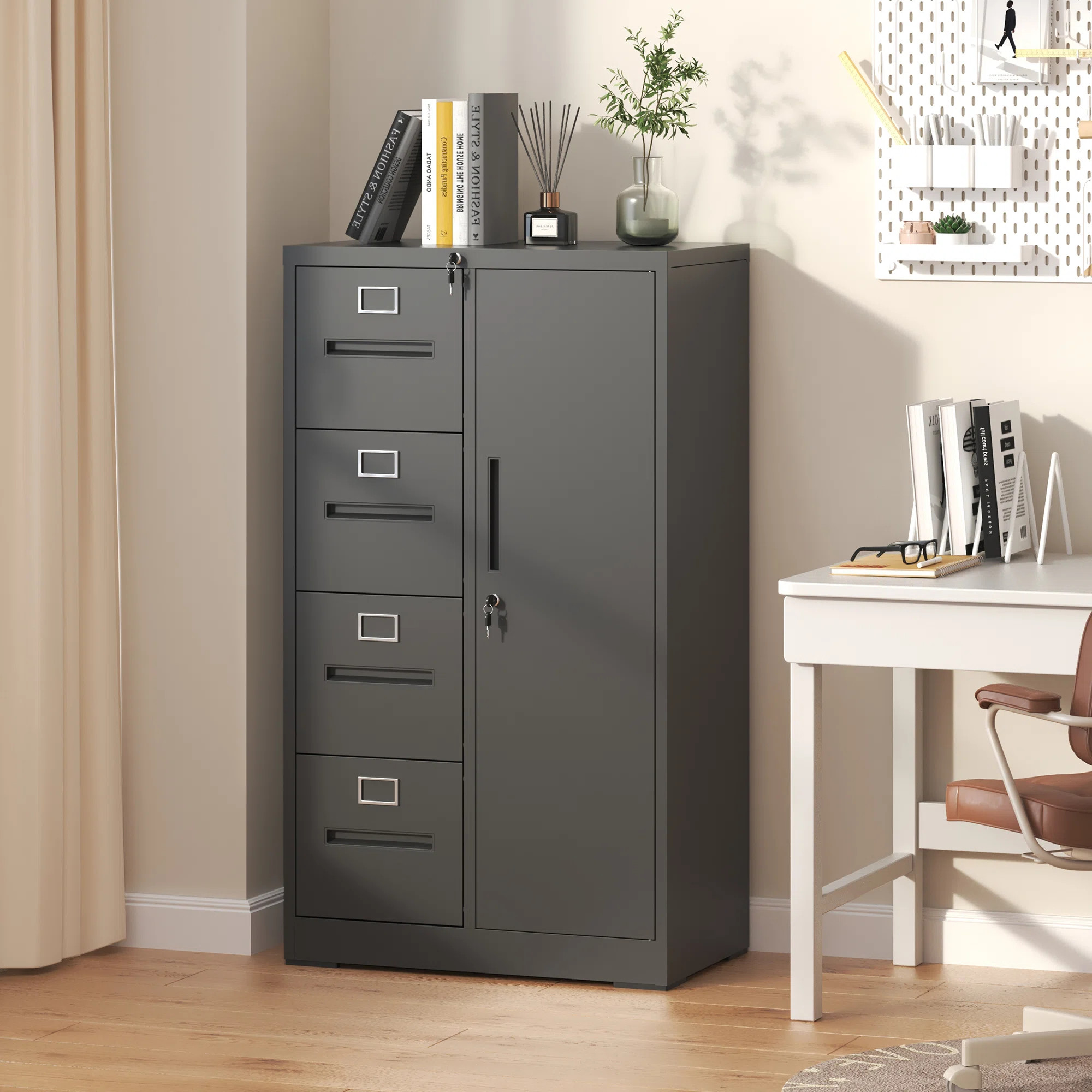 4-Drawer Metal Vertical Filing Cabinet with Lock and 1 Door for Home Office, Steel Storage Cabine... | Wayfair North America