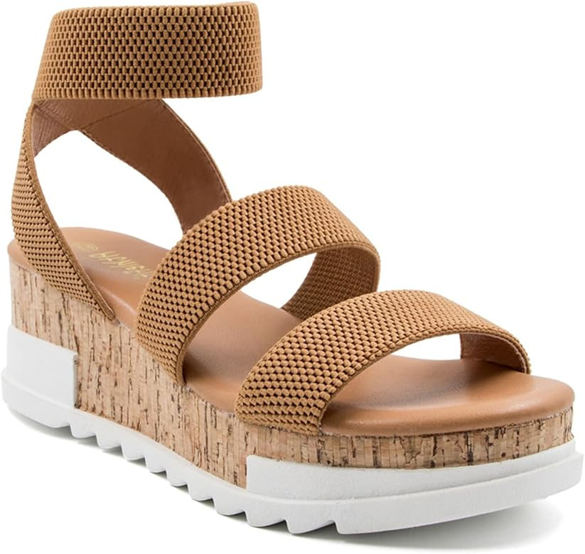 Athlefit Women's Wedge Sandals Platform Sandals Cork Elastic Strap Sandals | Amazon (US)