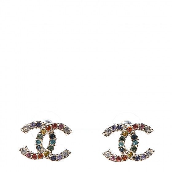 CHANEL Crystal Over The Rainbow CC Earrings Gold Multicolor | Fashionphile