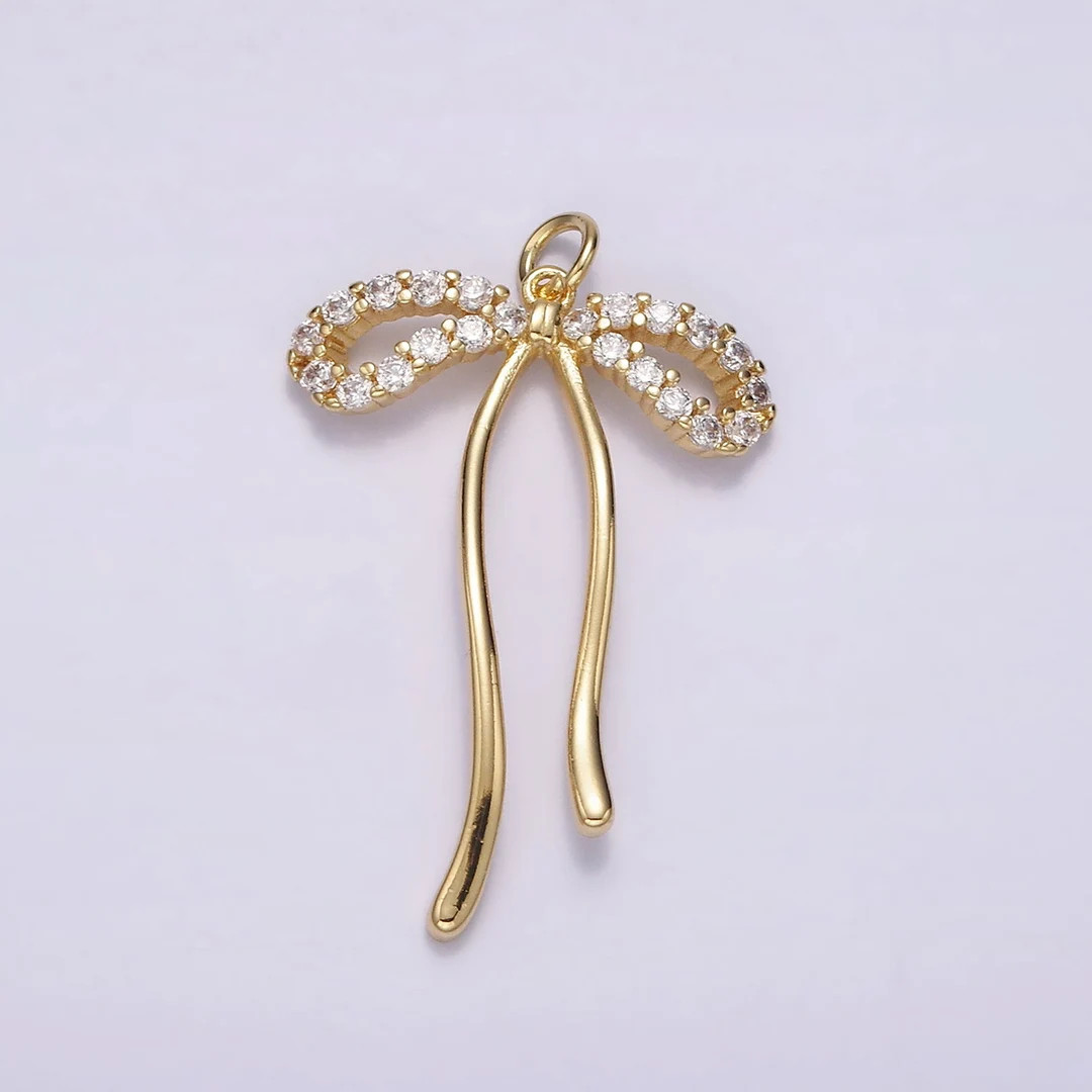 14K Gold Filled 30mm Ribbon Bow Micro Paved CZ Charm AG495 - Etsy | Etsy (US)