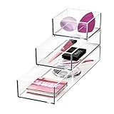 iDesign The Sarah Tanno Collection 3-Piece Set of Cosmetic Organizers, Clear/White | Amazon (US)