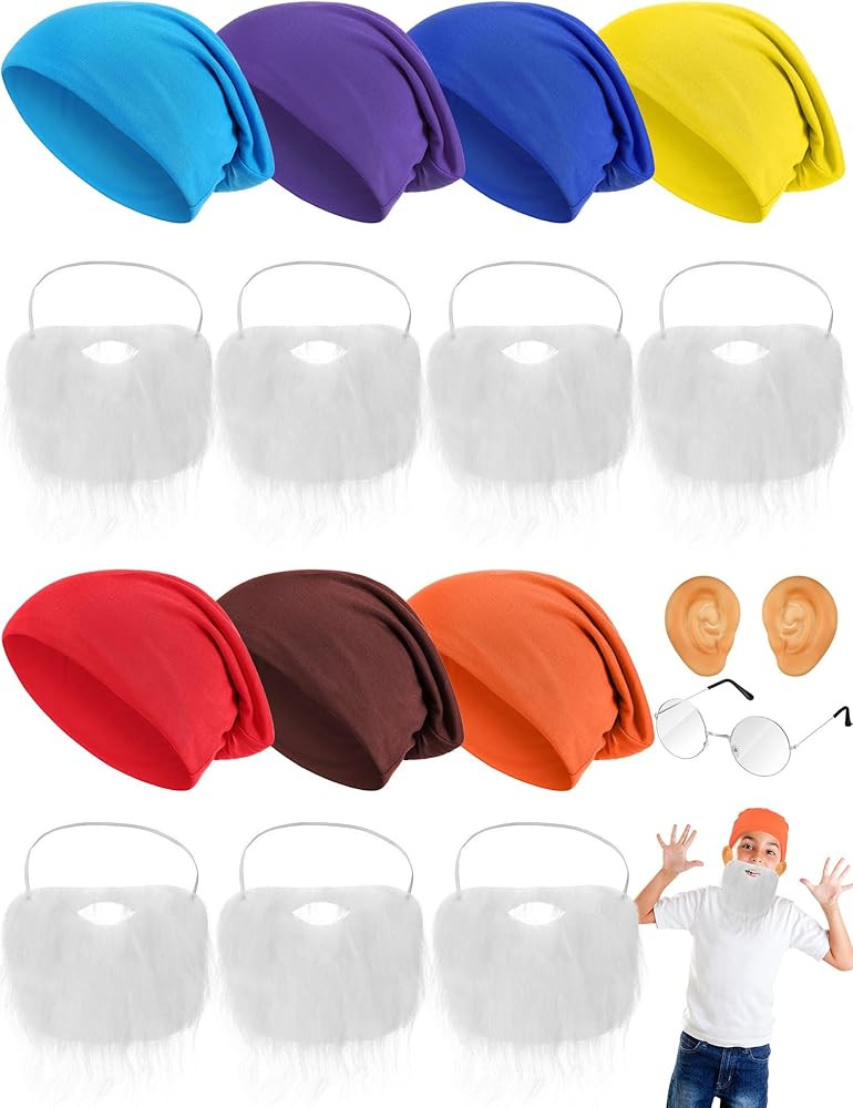 16 Pieces Halloween Dwarf Costumes Accessories Include Dwarf Costume Hats with Fake Beard, Large ... | Amazon (US)