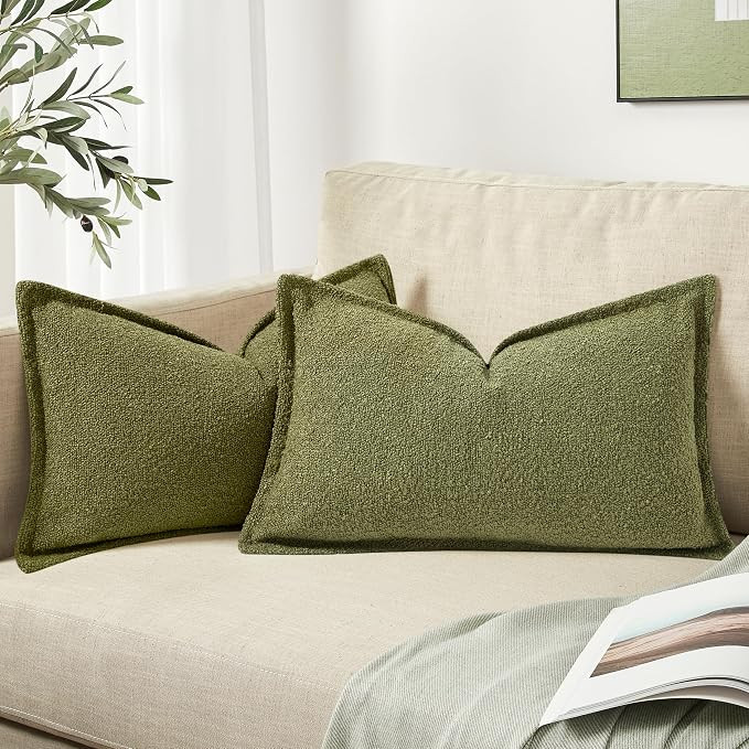 DFXSZ O1ive Green Color Simple Imitation Lamb Wool Loop Yarn Texture Throw Pillow Covers 12x20 in... | Amazon (US)
