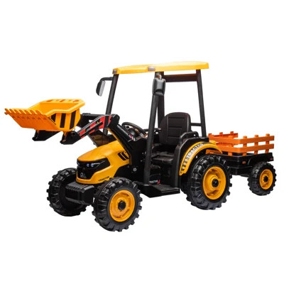 24V Ride on Tractor for Kids with Trailer & Front Loader, 3-in-1 Electric Construction Vehicle, Dual Motors, All-Terrain Wheels, MP3/USB/Bluetooth, LE | Wayfair North America