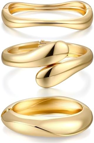 Chunky Gold Bangle Bracelets for Women, 14k Gold Plated Dainty Cuff Stackable Bangles Set, Trendy... | Amazon (US)