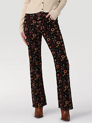 Women's Fierce Flare Floral Print Jean in Black Cord | Wrangler