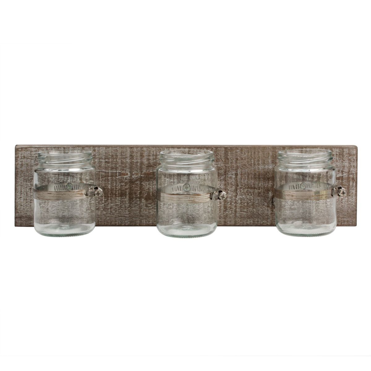 15.7" x 3.7" Rustic Wooden Wall Decor with 3 Glass Jars Worn White/Brown - Stonebriar Collection | Target