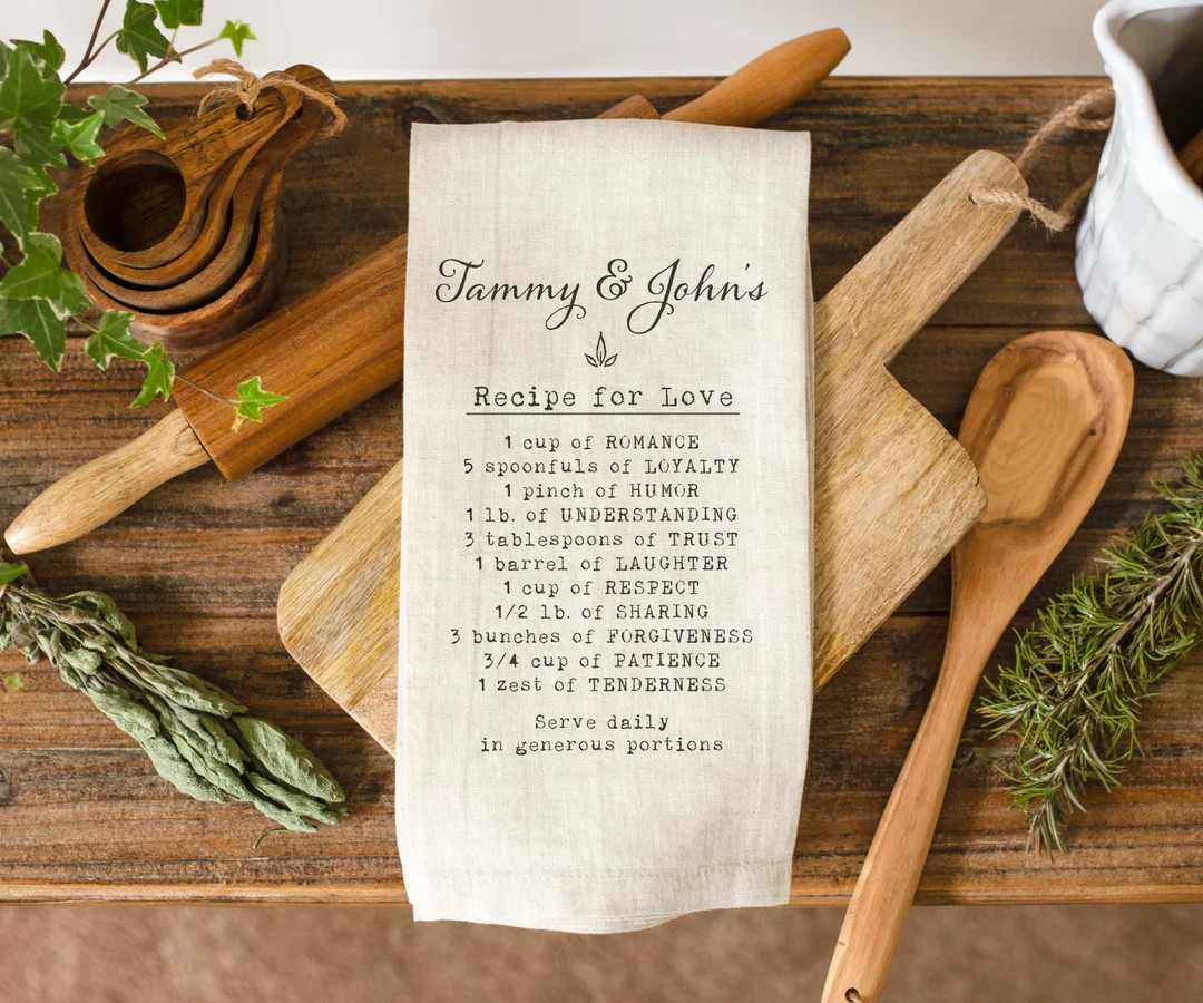 Recipe for Love Personalized Linen Tea Towel Wedding Gift - Etsy | Etsy (US)