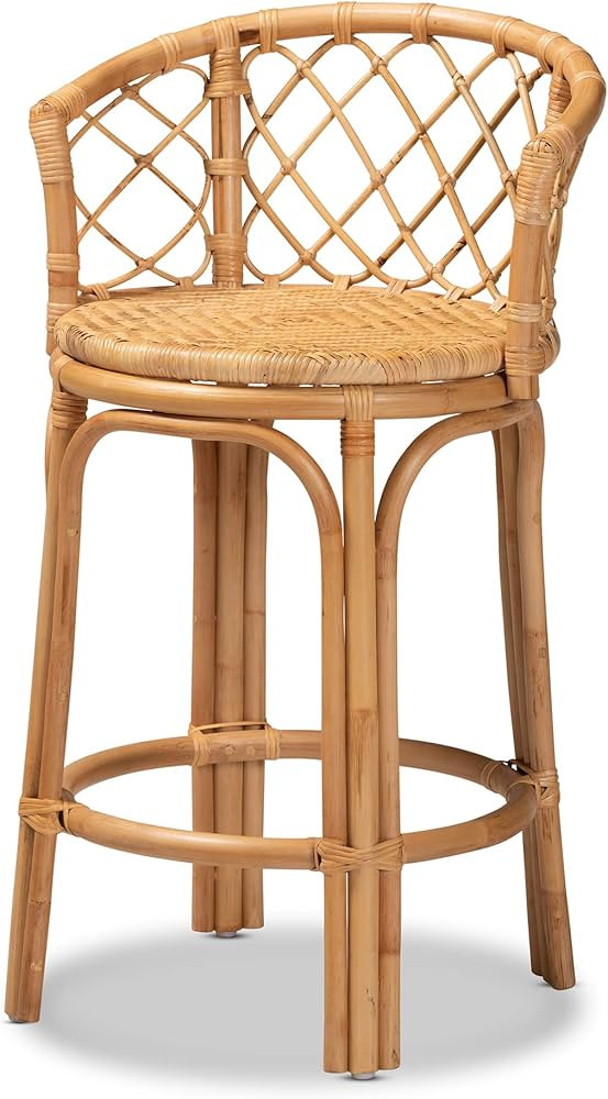 Baxton Studio Orchard Counter Stool Bohemian Natural Brown Rattan Counter Stool | Amazon (US)