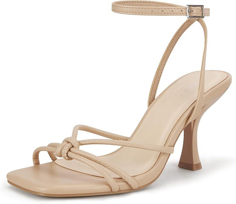 PARTY Women's Square Open Toe Strappy Heeled Sandals 3 inch Stiletto Kitten Heel with Ankle Buckl... | Amazon (US)