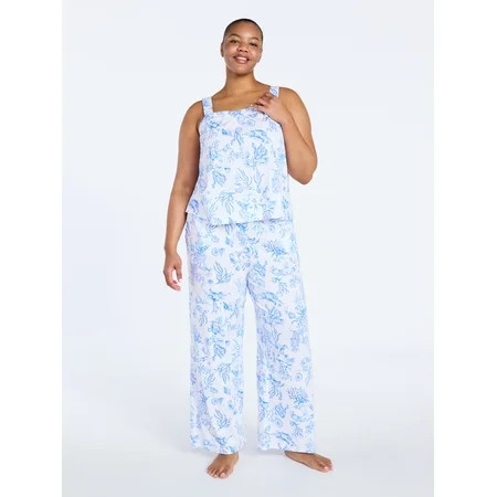Joyspun Women's Wide Strap Cotton Tank Top and Pants Pajama Set, 2-Piece, Sizes XS-3X | Walmart (US)