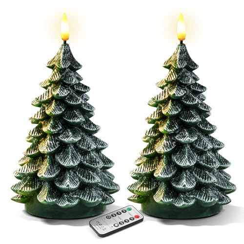 Sttokilly 2Pcs Christmas Tree Flameless Candles with Remote and Timer,LED Candles Battery Operated,Real Wax Window Candlesticks with Flickering 3D Flame for Christmas Decoration | Amazon (US)