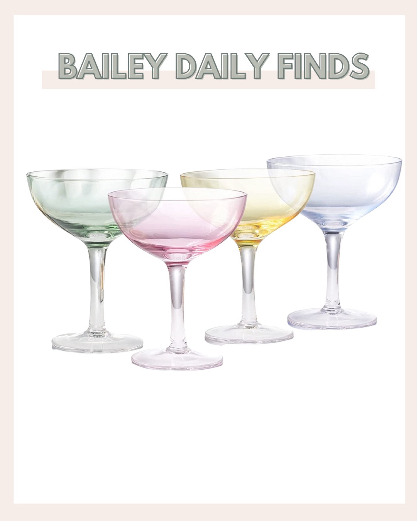 How cute are these colored coupe glasses for summer parties? I love them so much! 

#LTKSeasonal #LTKunder50 #LTKhome