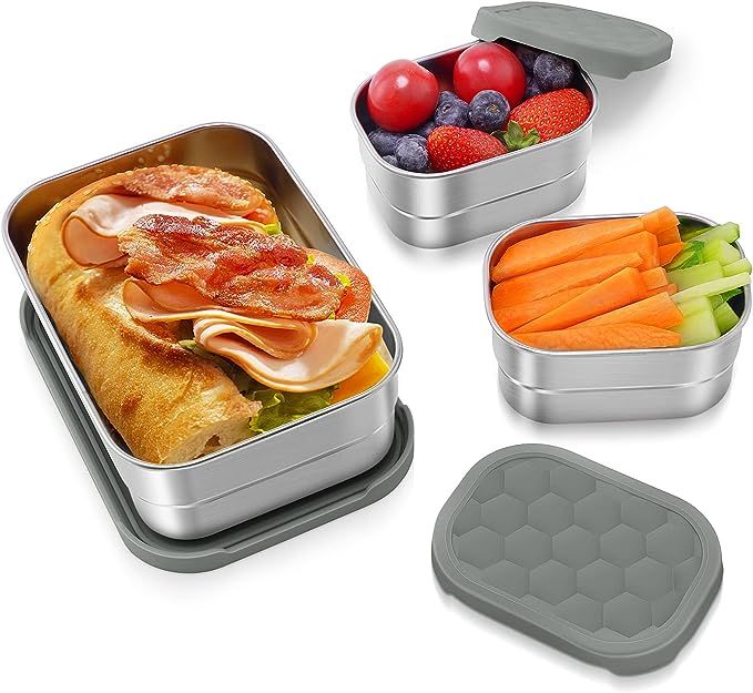 Tanjiae Stainless Steel Lunch Snack Containers | Leak Proof 304 Stainless Steel Food Containers w... | Amazon (US)