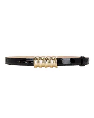 KHAITE Julius 20mm Patent Belt in Black & Gold | FWRD | FWRD 