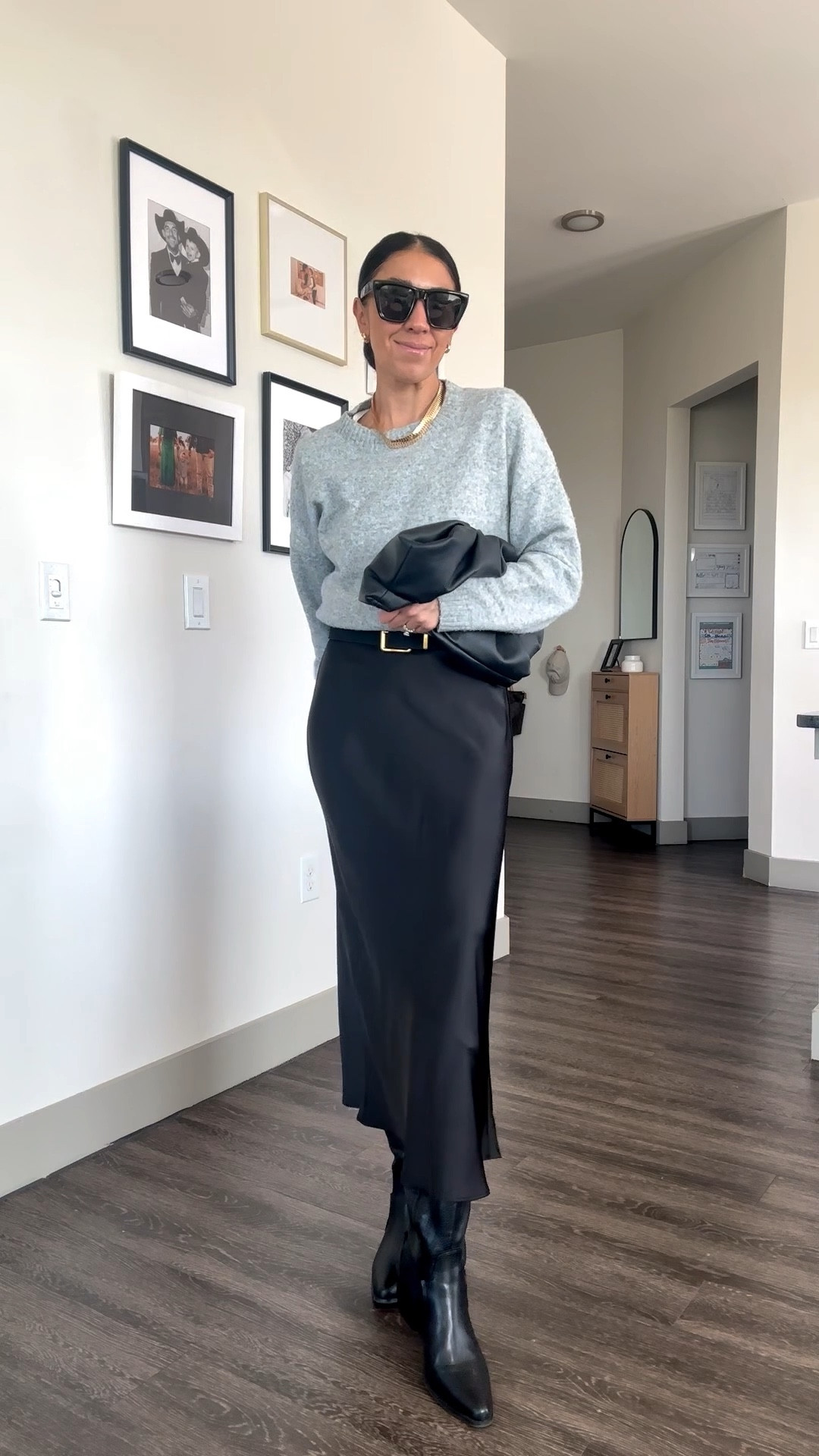 Based on a true story: I had under 10 minutes.
The sweater feels like cashmere and is oversized without drowning you.
Wearing a small. Everything’s linked.