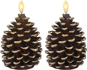 DRomance Flameless Pinecone Candles Battery Operated with 6 Hour Timer Set of 2 Real Brown Wax 3D... | Amazon (US)
