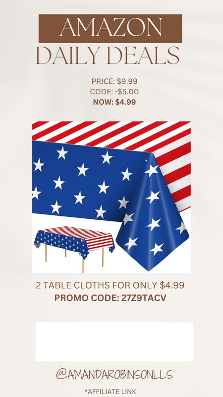 Amazon Daily Deals
Patriotic tablecloths

#LTKSaleAlert #LTKSeasonal