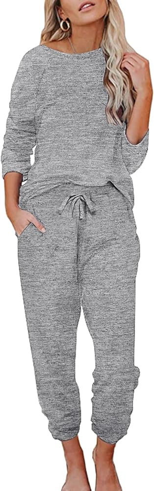 Ekouaer Womens Pajamas Set Long Sleeve Loungewear Soft Lounge Set Joggers with Pockets | Amazon (US)