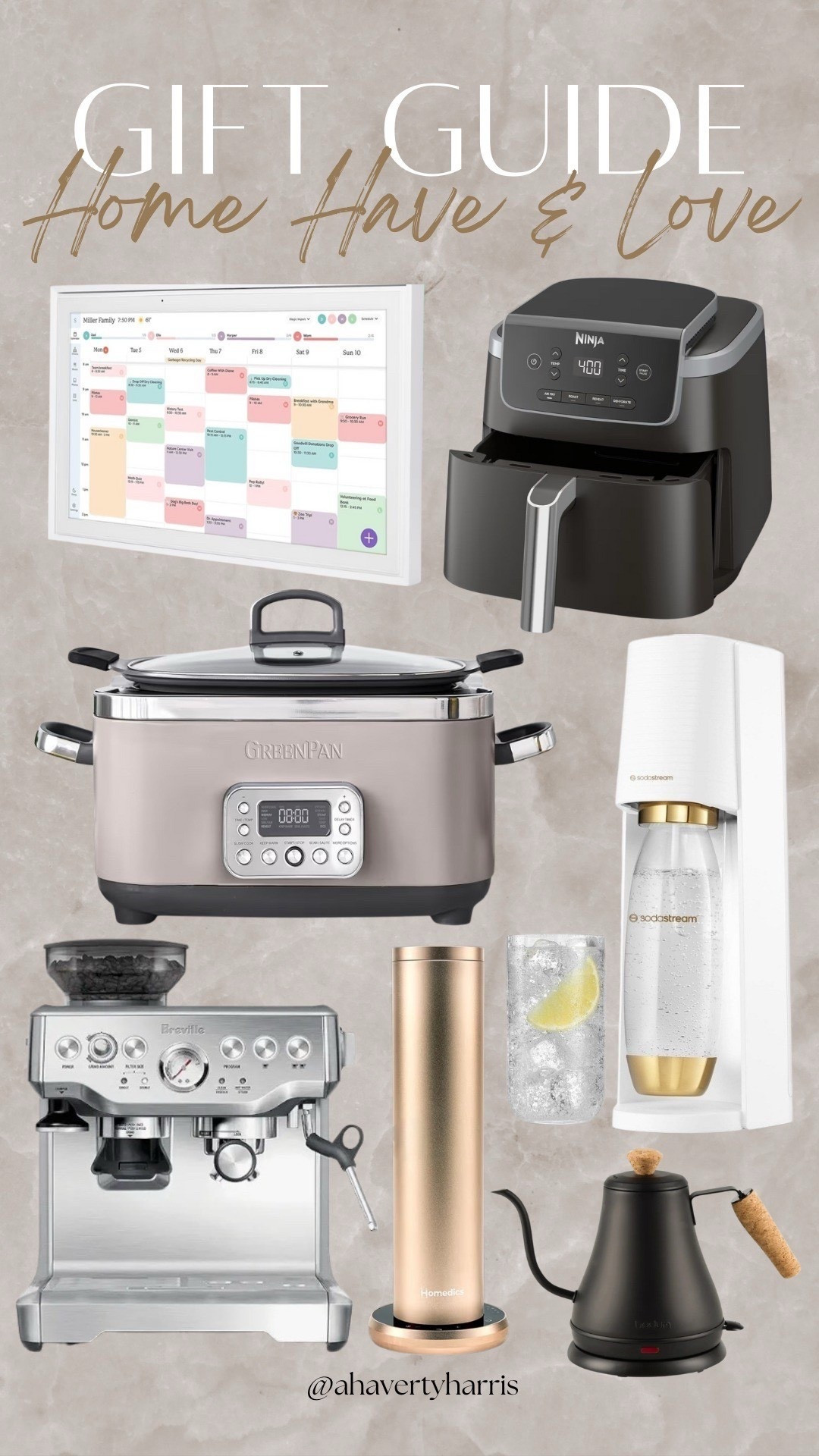 The ultimate Home Gift Guide - must-have appliances and gadgets for the modern home. From the Ninja Air Fryer and GreenPan Slow Cooker to the Breville Espresso Machine, SodaStream Sparkling Water Maker, and Homedics Tower Diffuser, these top-rated items make perfect gifts for home lovers. Stay organized with a smart digital family calendar and elevate your kitchen with stylish, functional essentials. Family gift, homebody gift, gifts for the cook,  entertainer gift, Black Friday, Cyber Monday

#LTKHome #LTKGiftGuide #LTKCyberWeek