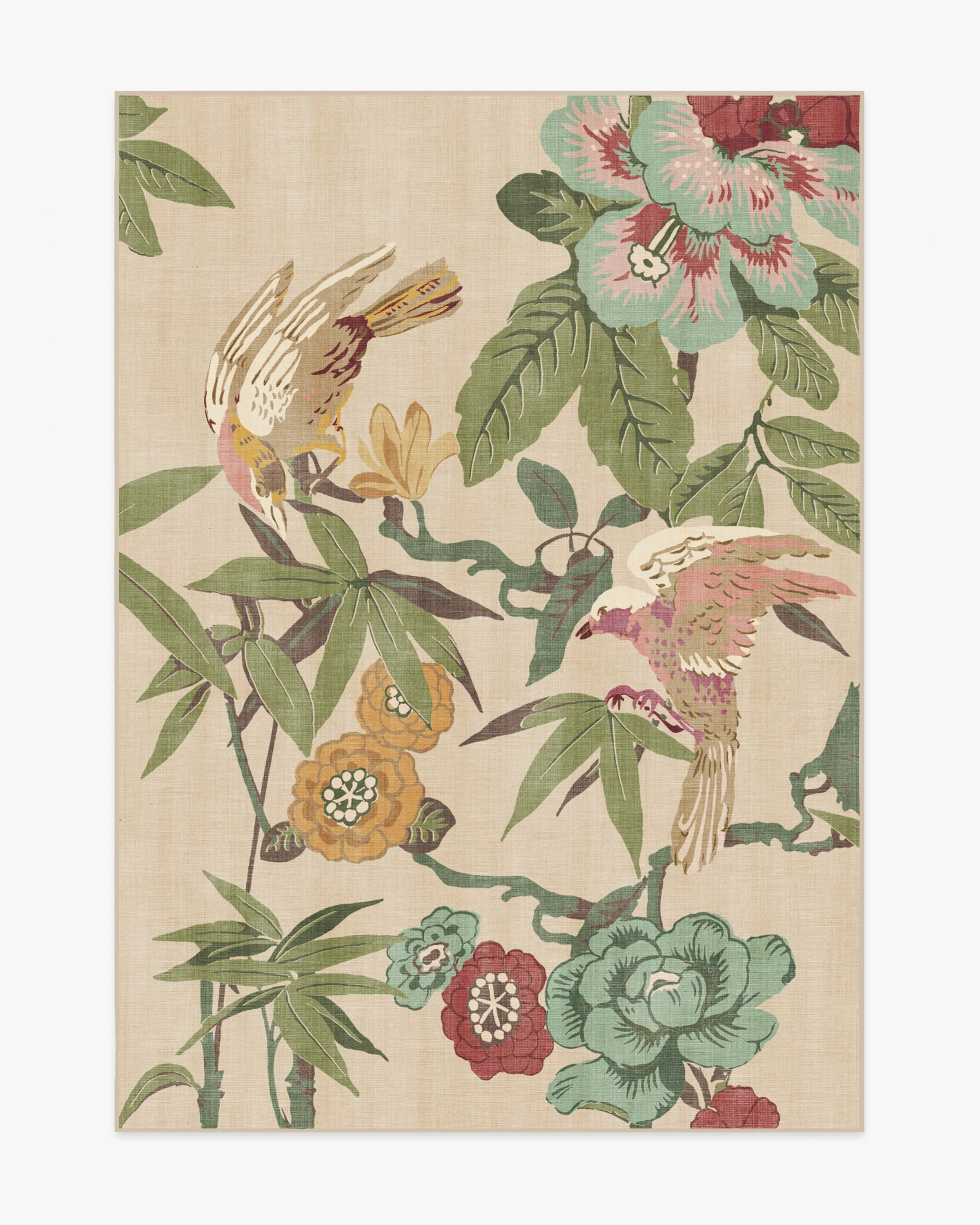 Sanderson Bamboo & Bird Blush & Jade Tufted Rug | Ruggable | Ruggable