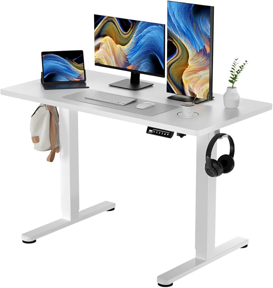 White Standing Desk, 48 X 24 Inch Adjustable Height Electric Desk, Sit Stand Desk with Splice Boa... | Amazon (US)