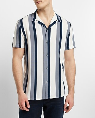 Striped Rayon Short Sleeve Shirt | Express